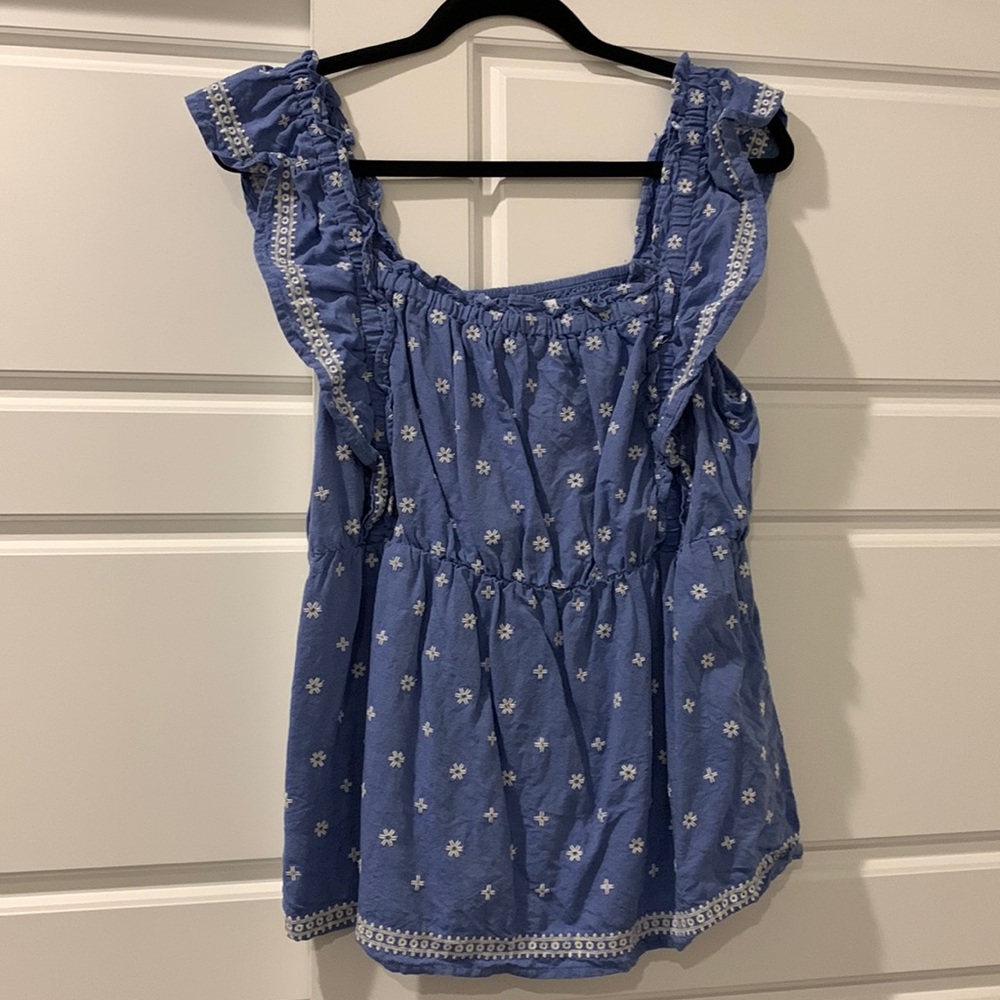 Blue embroidered tank top